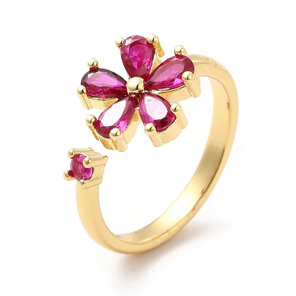 Anillo ajustable flor zircón cereza baño de oro / unidad3