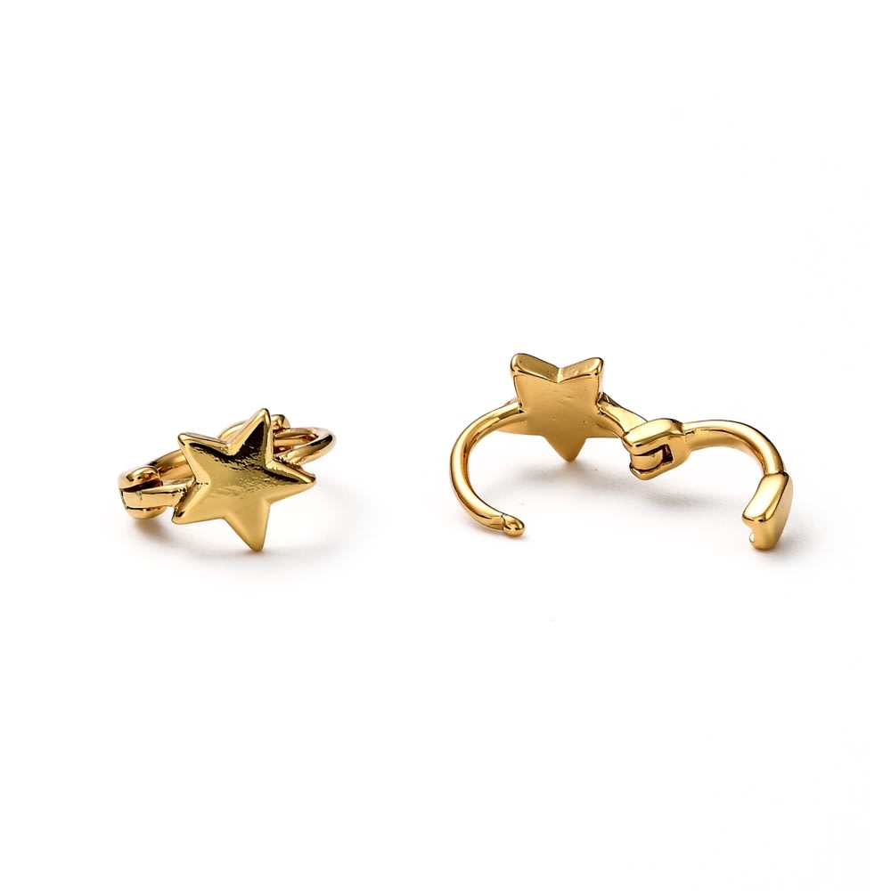 Aros argollas huggie estrella niña mujer baño de oro / par3