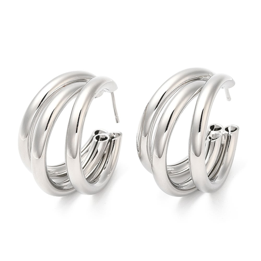 Aros aretes topo tipo C triple chunky 33 mm Baño platino / par1