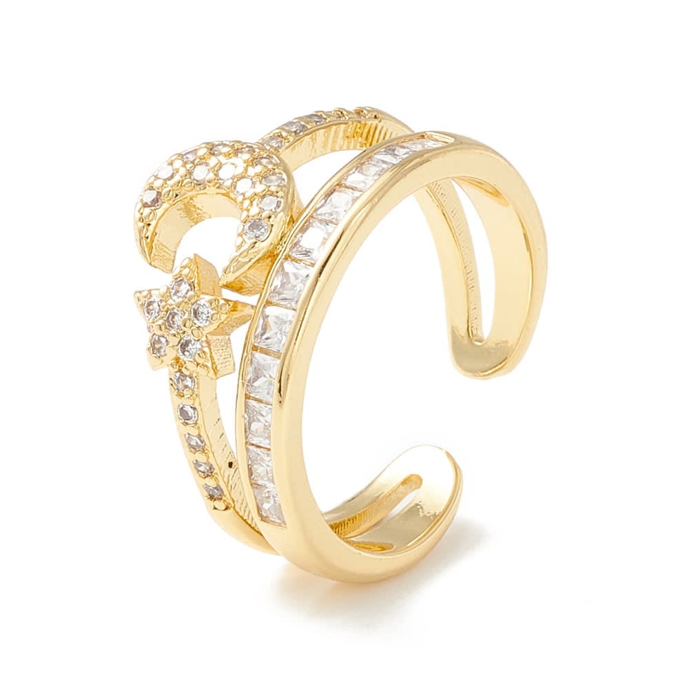 Anillo ajustable doble luna estrella baño de oro / unidad2