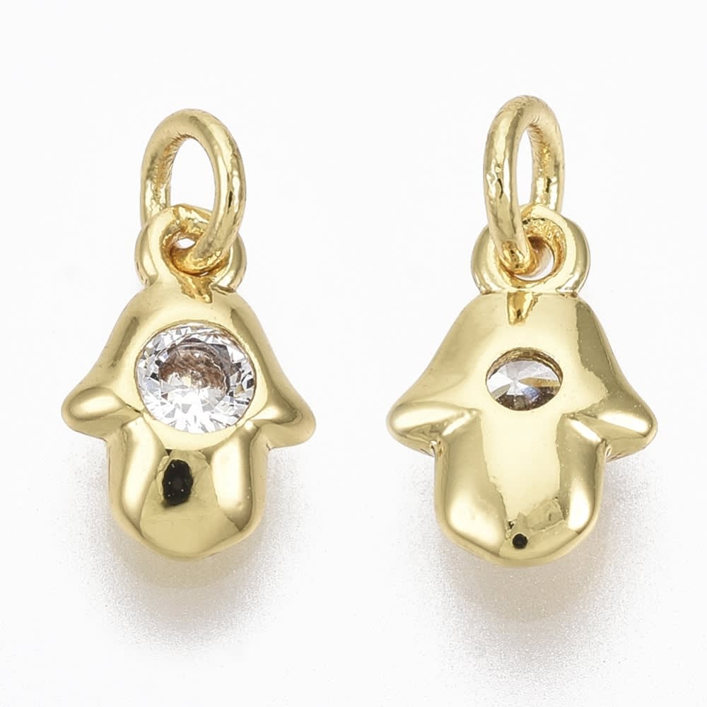 Dije colgante Hamsa mano fatima zircón 9 mm baño oro / unidad1