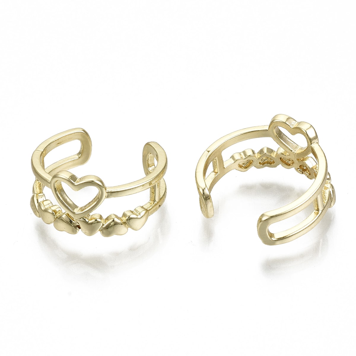 Ear cuff solitarios corazón doble 16 mm baño de oro / unidad3