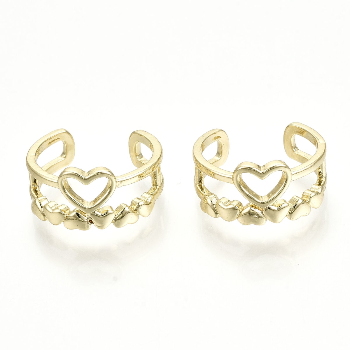 Ear cuff solitarios corazón doble 16 mm baño de oro / unidad2