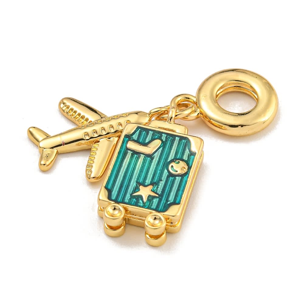 Colgante europeo charm maleta viaje avión trip baño oro / unidad2