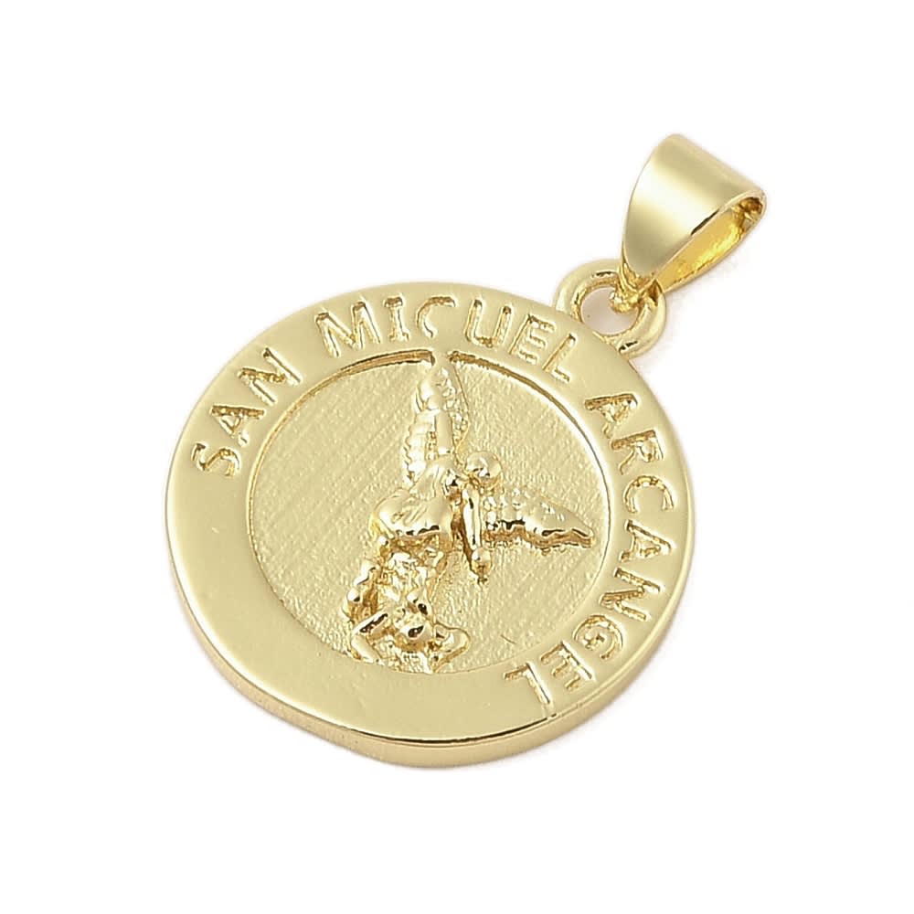 Dije colgante medalla San Miguel Arcángel 20 mm baño de oro / unidad2