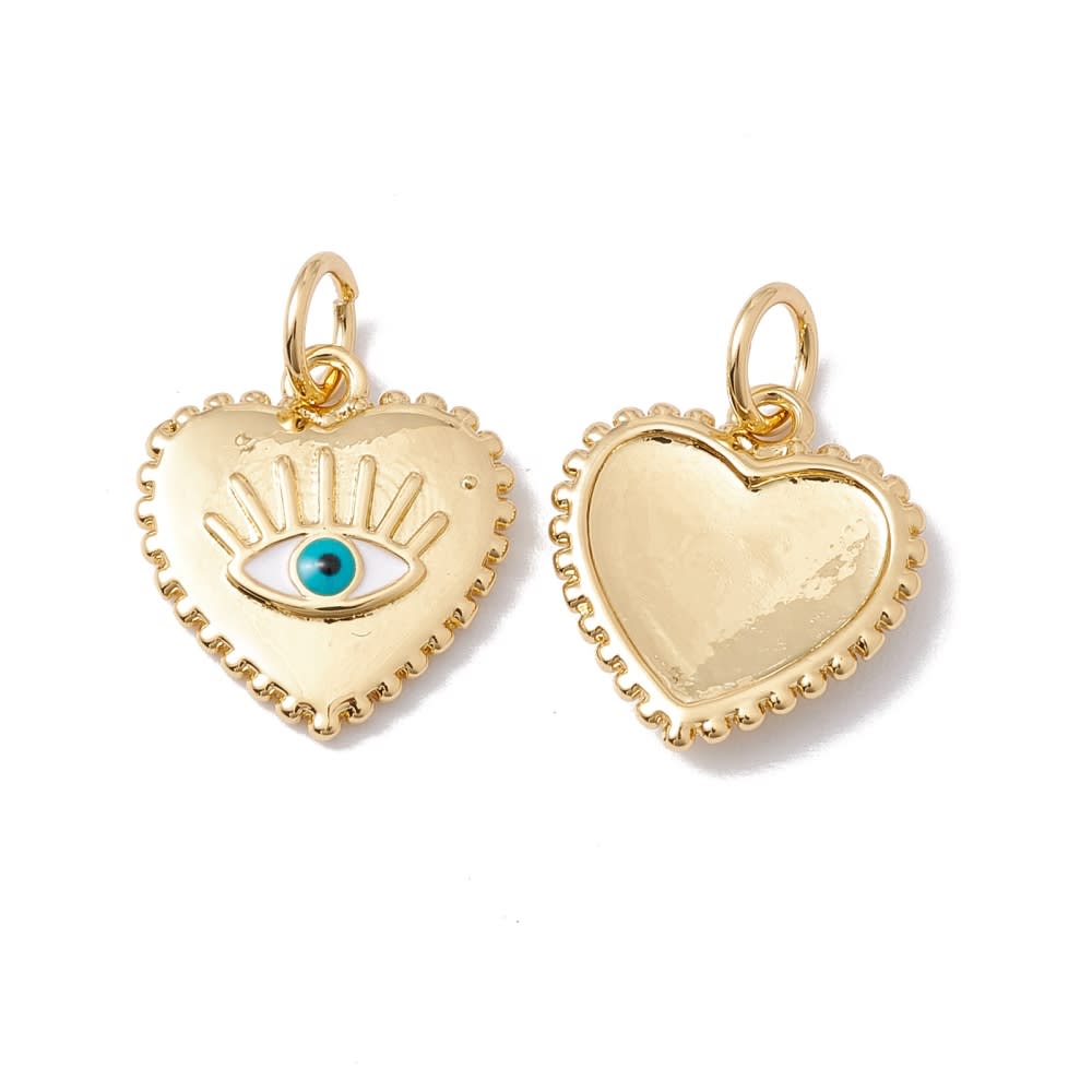 Dije esmaltado corazón con ojo turco baño de oro / unidad1