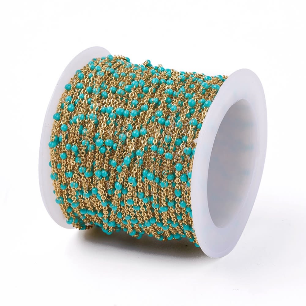 Cadena eslabón balín esmaltado baño de oro / metro10