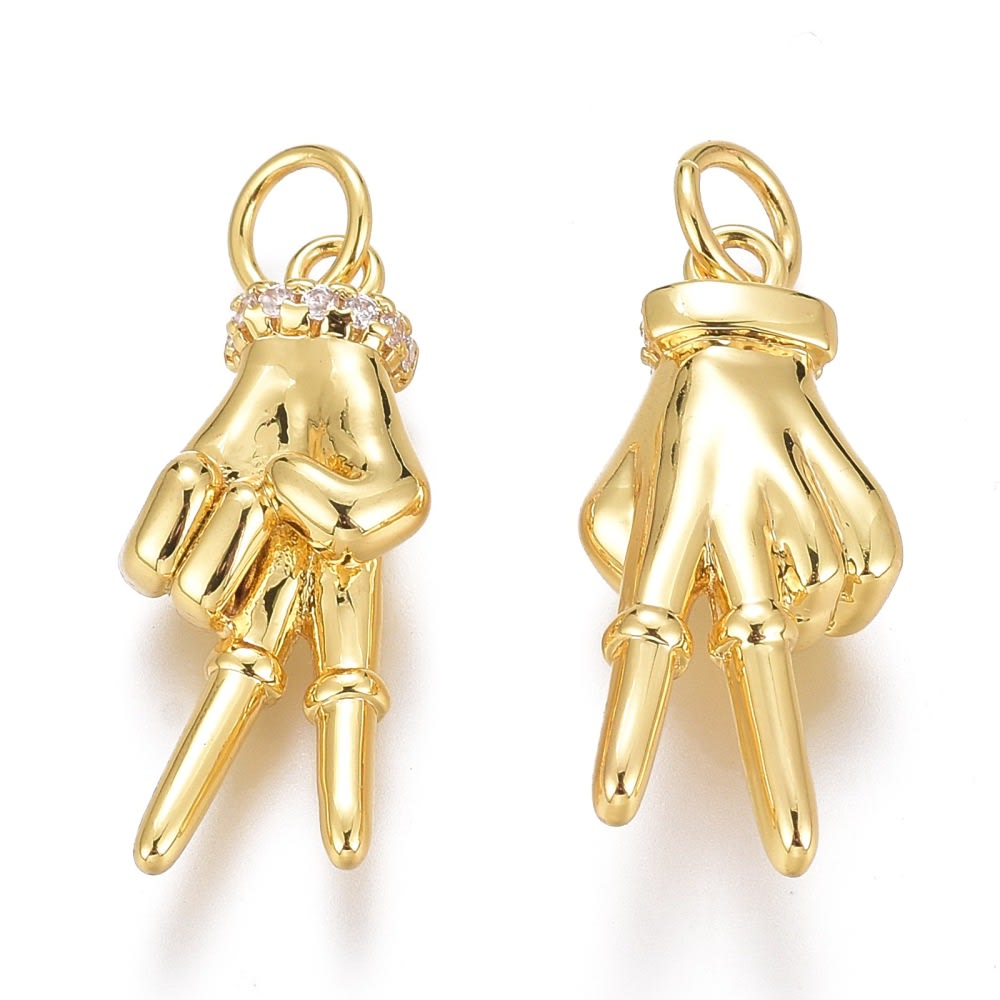 Dije colgante mano saludo dedos 21 mm baño oro zircón / unidad2