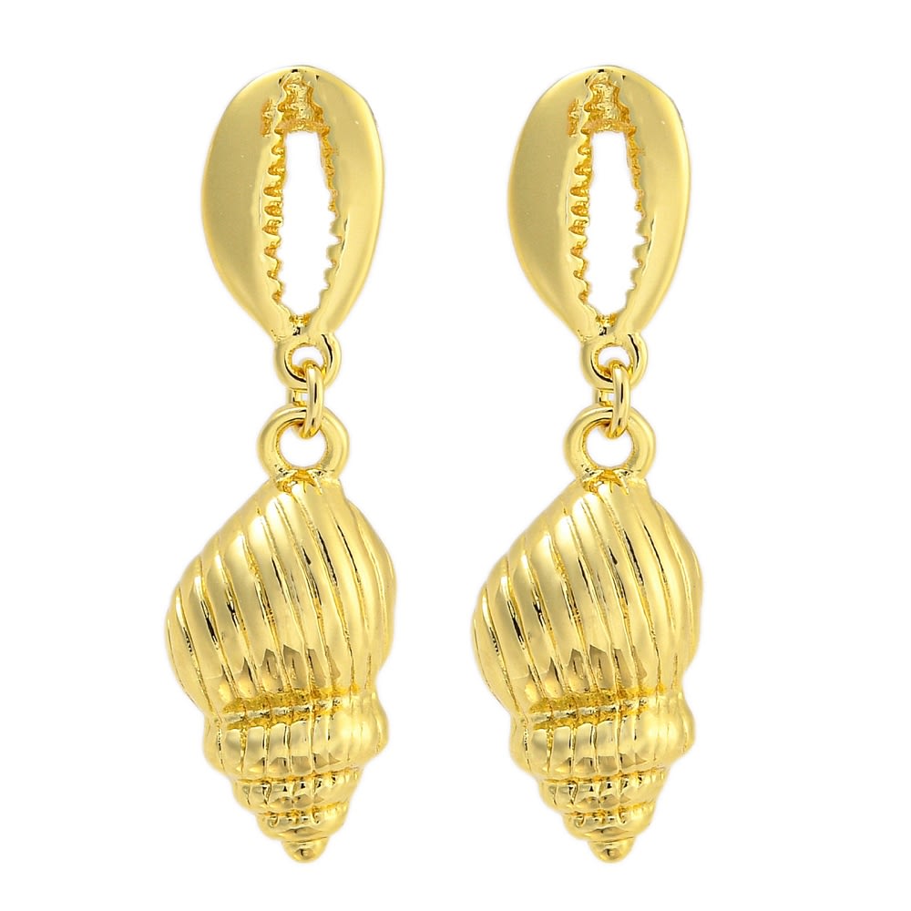 Aros topo topito concha de cauri mar caracol baño de oro / par1