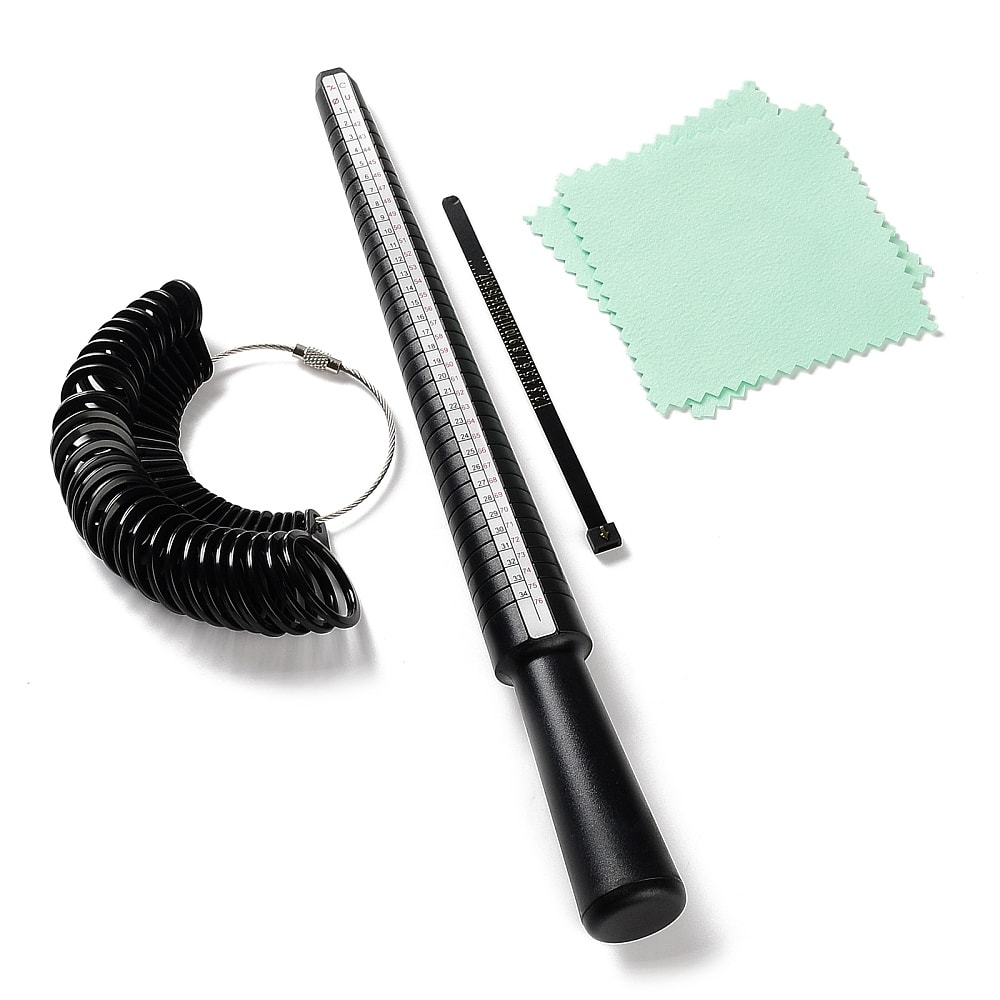 Kit Medidor Anillo Probador Dedos Paño mandril Limpiador Joyas / set1