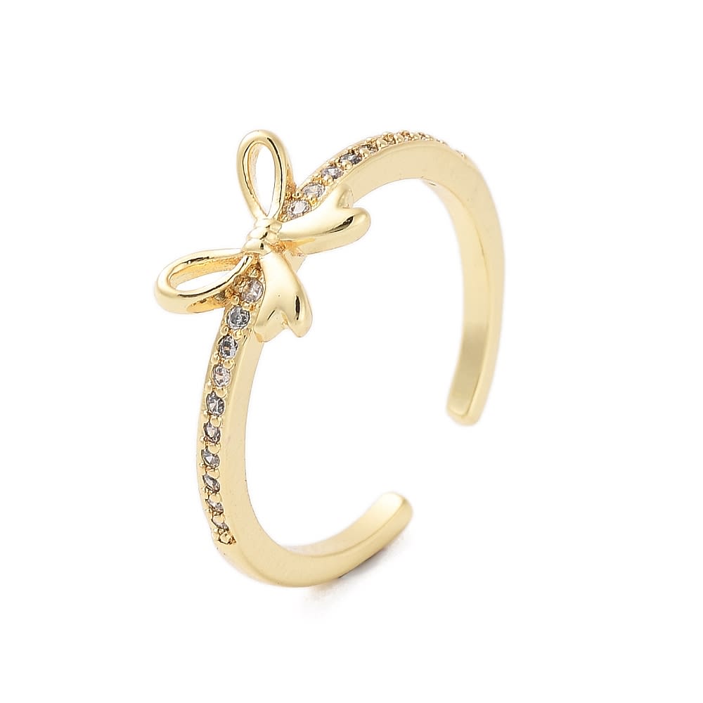 Anillo ajustable lazo coquette zircón baño de oro / unidad1
