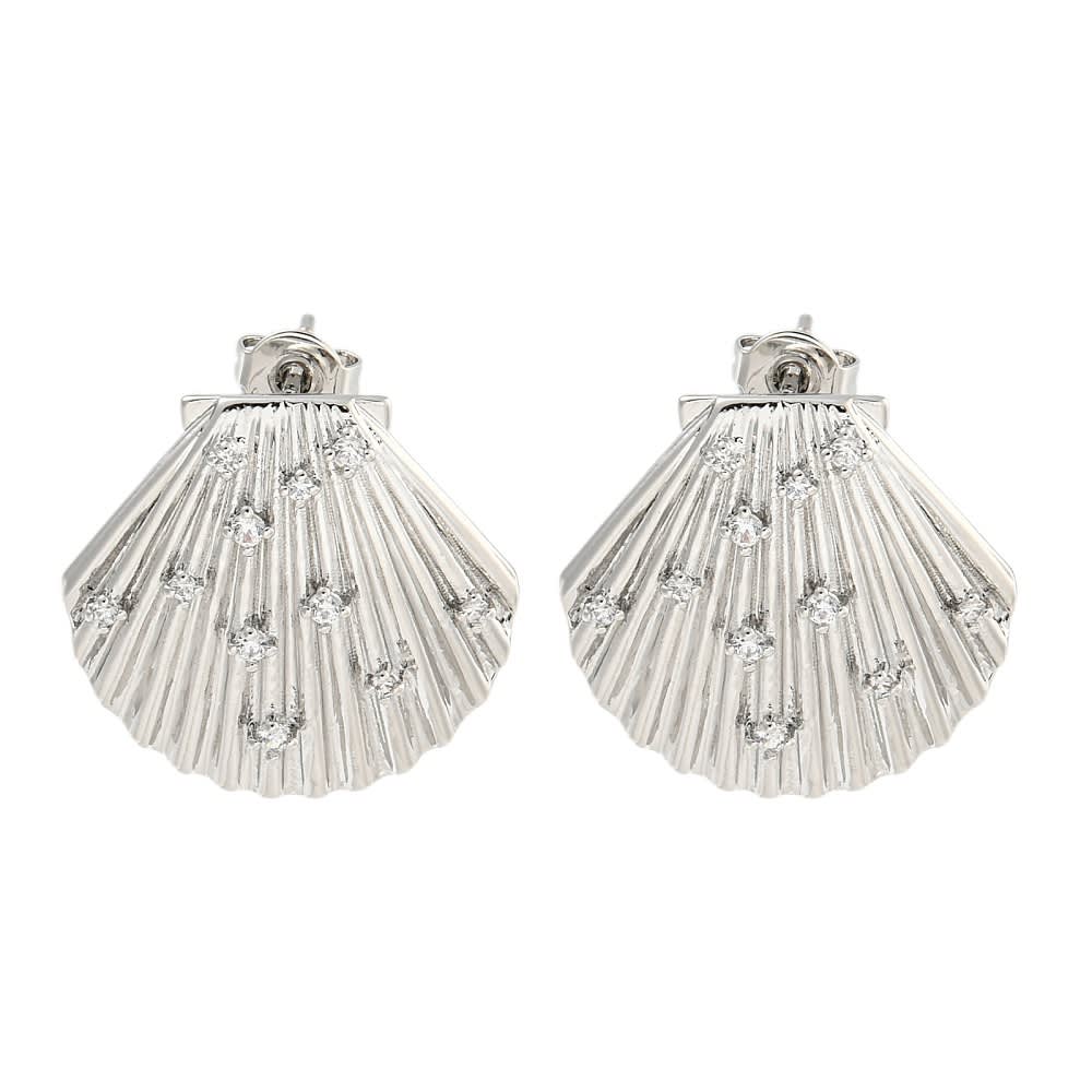 Aros topo topito concha de mar zircón 20 mm baño oro Platino / par2