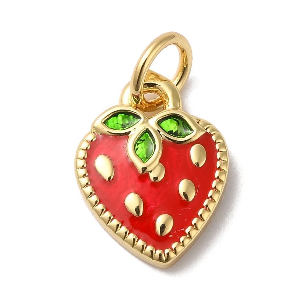 Dije colgante esmaltado frutilla fresa 12 mm baño oro zircón / unidad2
