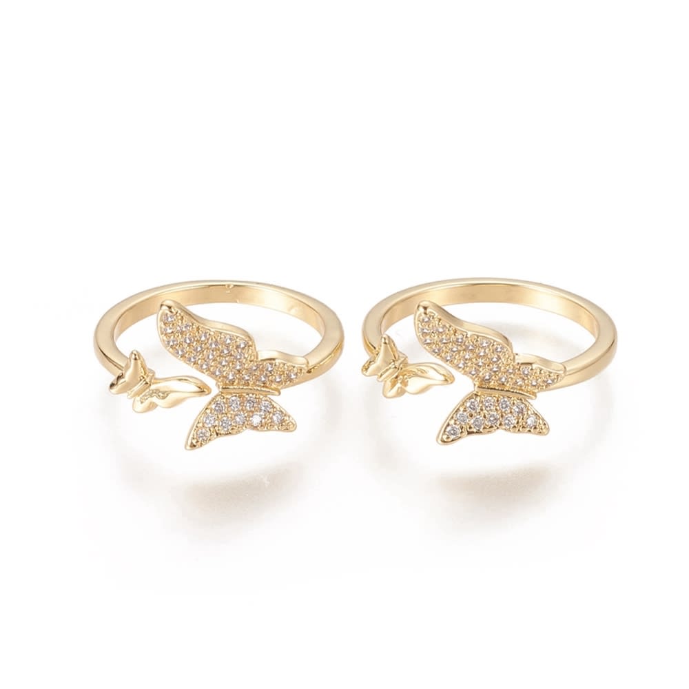 Anillo ajustable mariposas zircón baño de oro / unidad3
