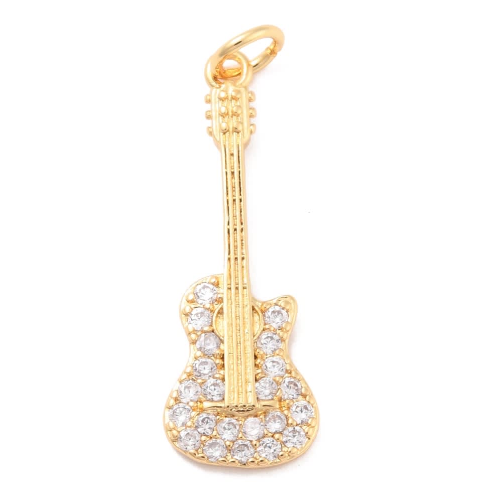 Dije colgante guitarra zircón baño de oro / unidad1