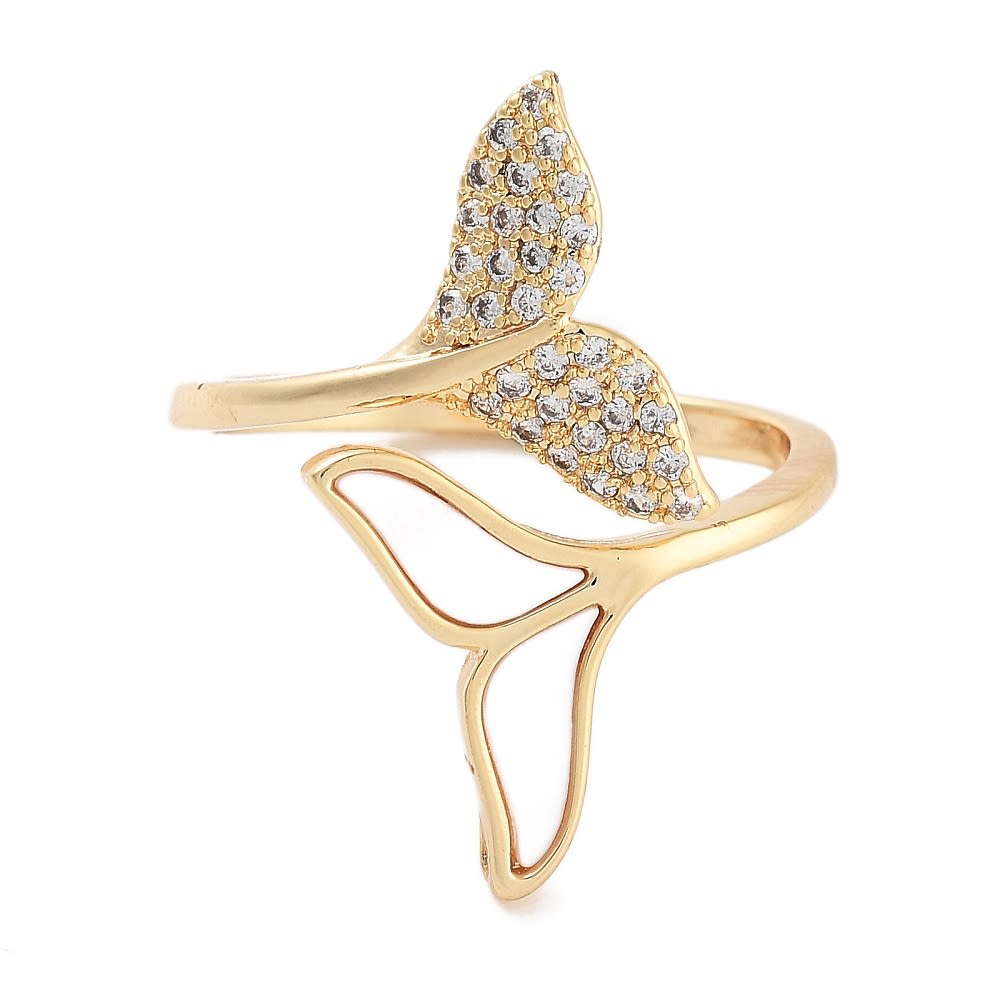 Anillo ajustable cola de sirena ballena zircón nácar baño de oro / unidad2