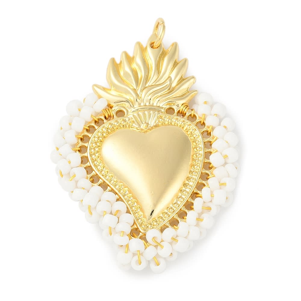Maxi dije colgante sagrado corazón blanco 53 mm baño de oro / unidad1