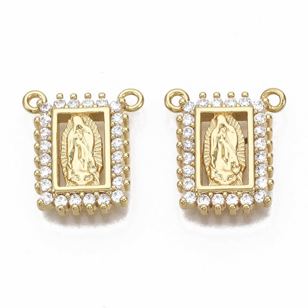 Dije conector escapulario cruz virgen baño de oro zircón / unidad3