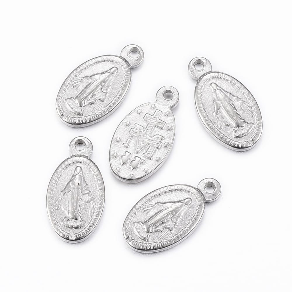 Dije colgante medalla virgen milagrosa 12.5 mm acero / unidad1