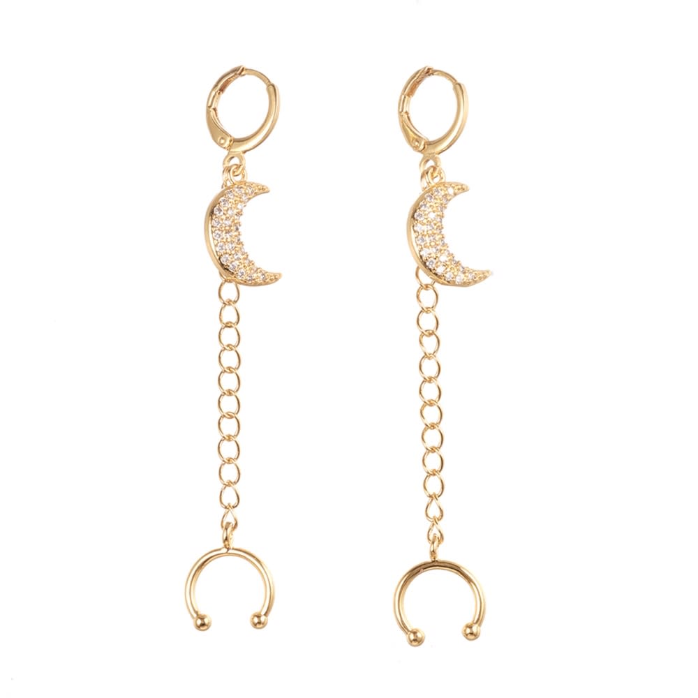 Ear cuff aros solitarios Luna largo baño de oro / unidad3