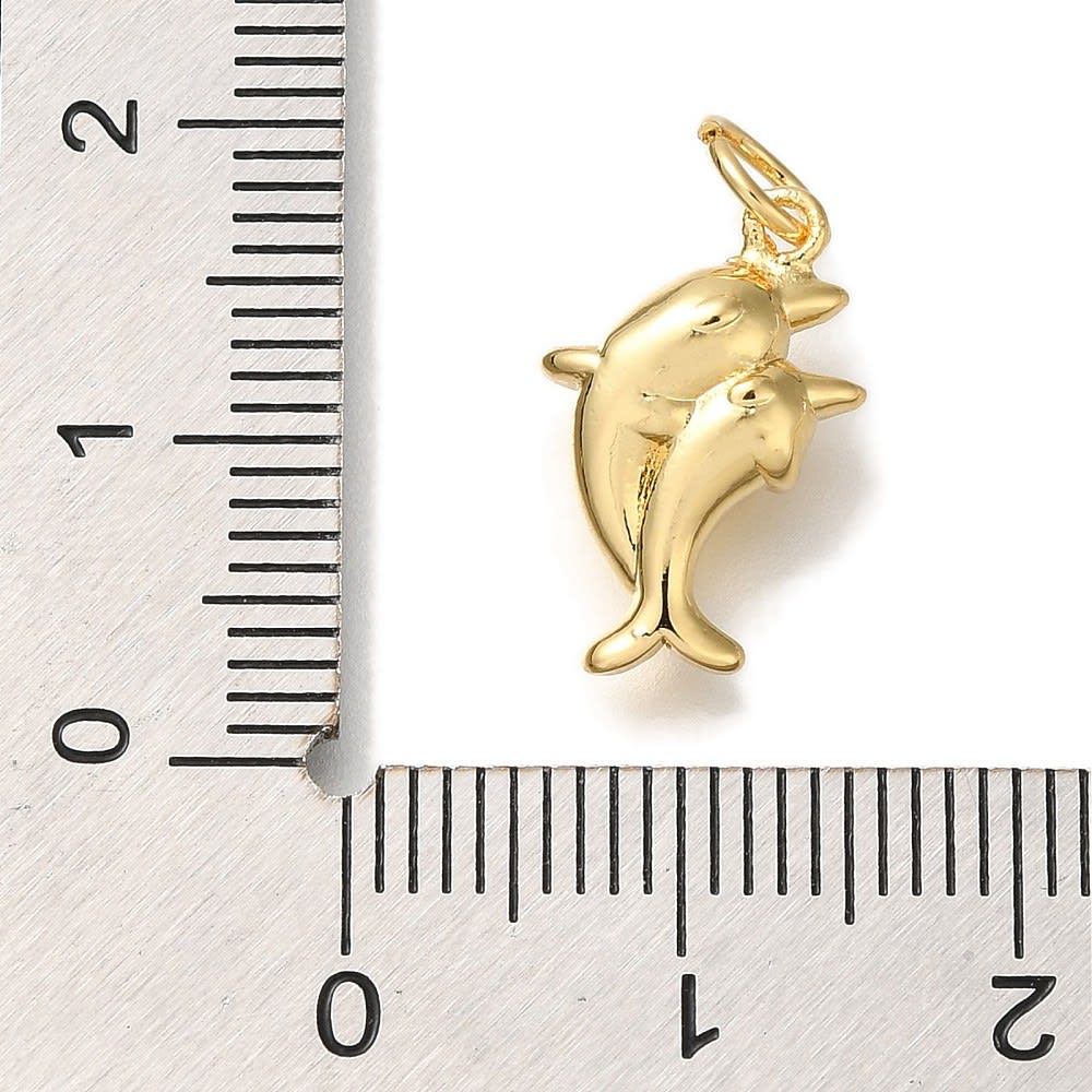 Dije colgante delfín 15 mm  baño de oro / unidad3