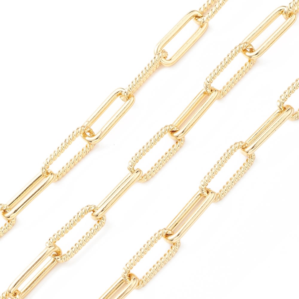 Cadena eslabón clip liso texturizado baño de oro / metro1