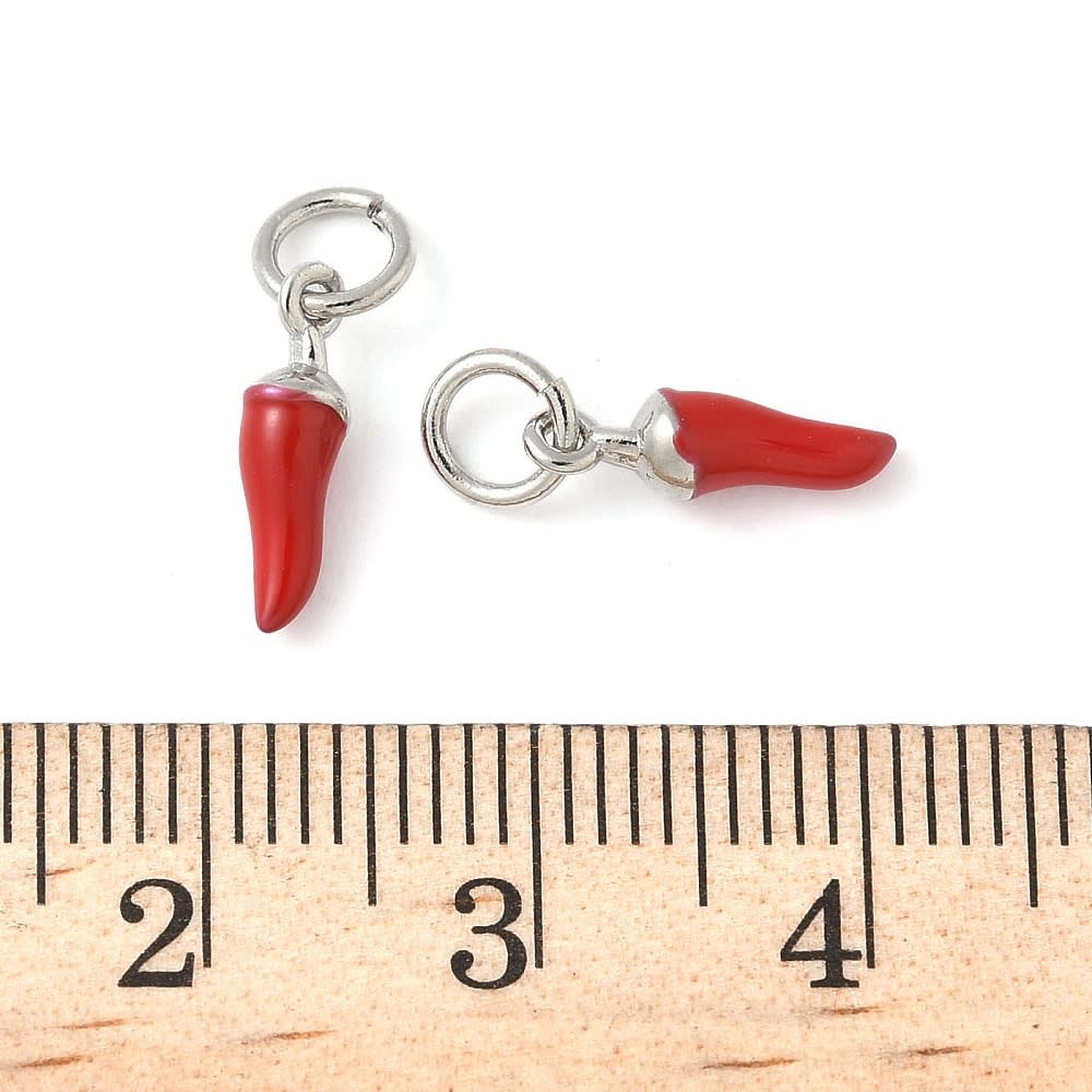 Dije colgante esmaltado mini ají rojo 11.5 mm baño platino / unidad3