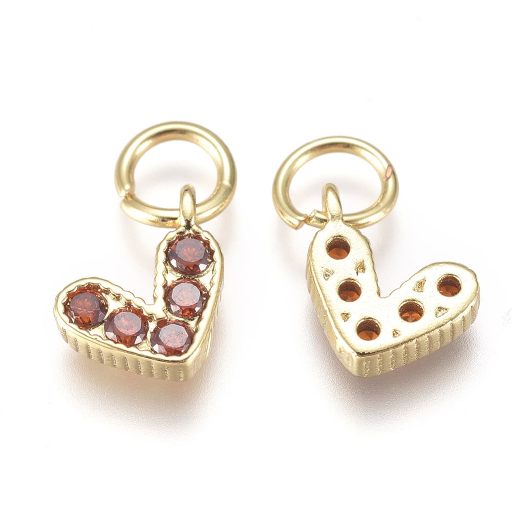 Dije colgante corazón zircón color baño de oro / unidad13