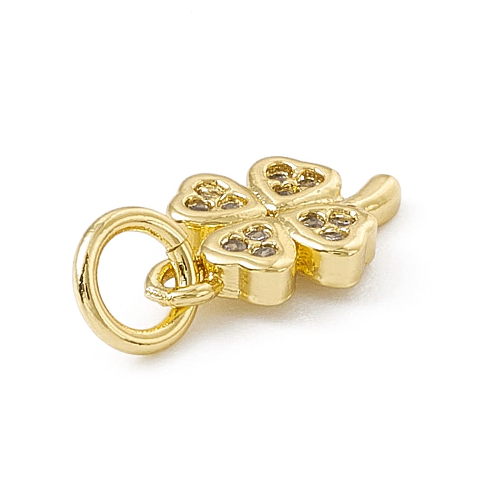 Dije colgante trébol cuatro hojas 11 mm zircón baño de oro / unidad3