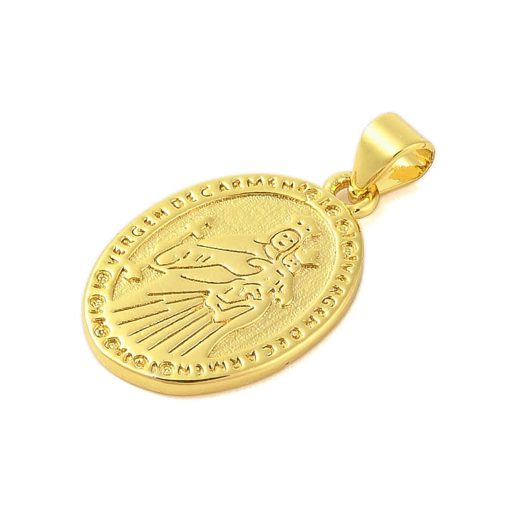 Dije colgante medalla Virgen del Carmen 23 mm baño oro / unidad2