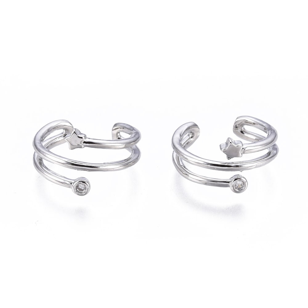 Ear cuff aros solitarios estrella zircon plateado / unidad1