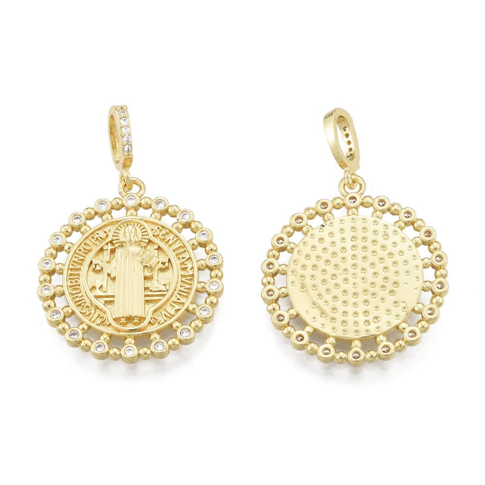Dije colgante religioso San Benito 25 mm baño oro / unidad2