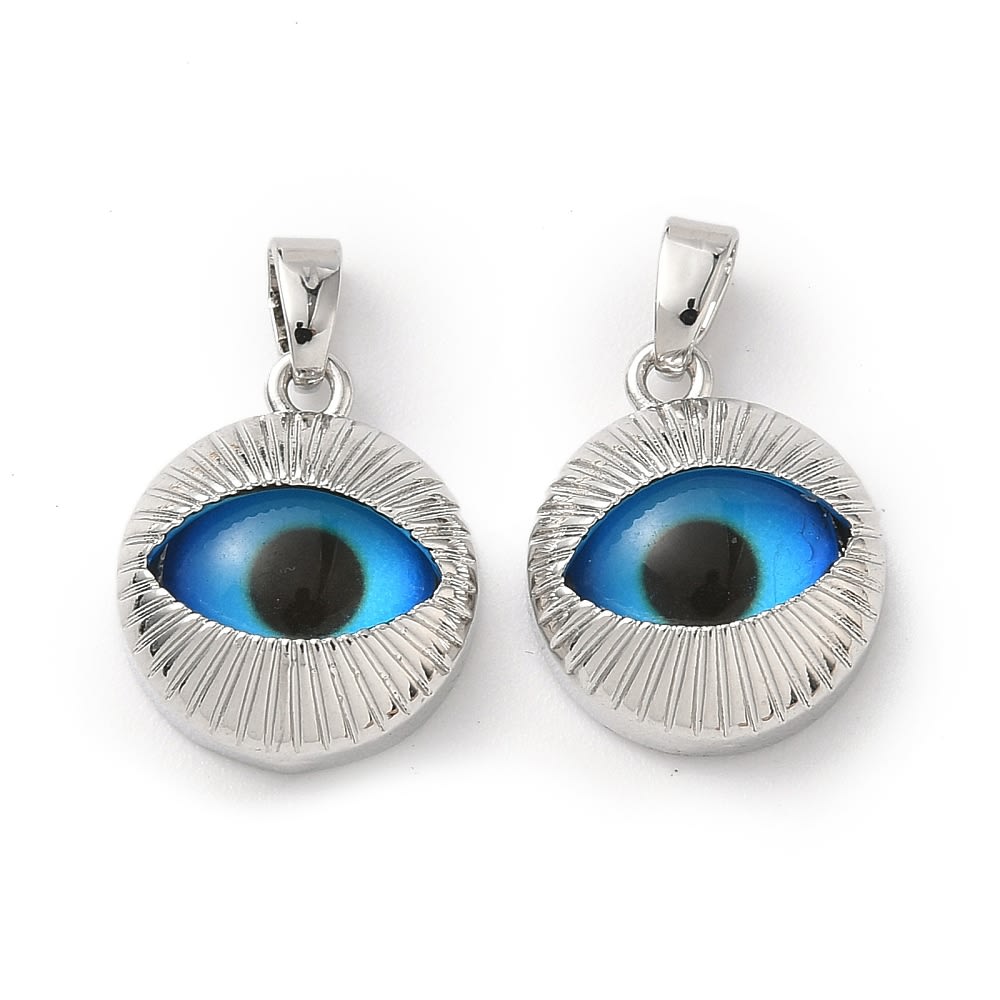 Dije colgante ojo turco baño platino 16 mm / unidad1