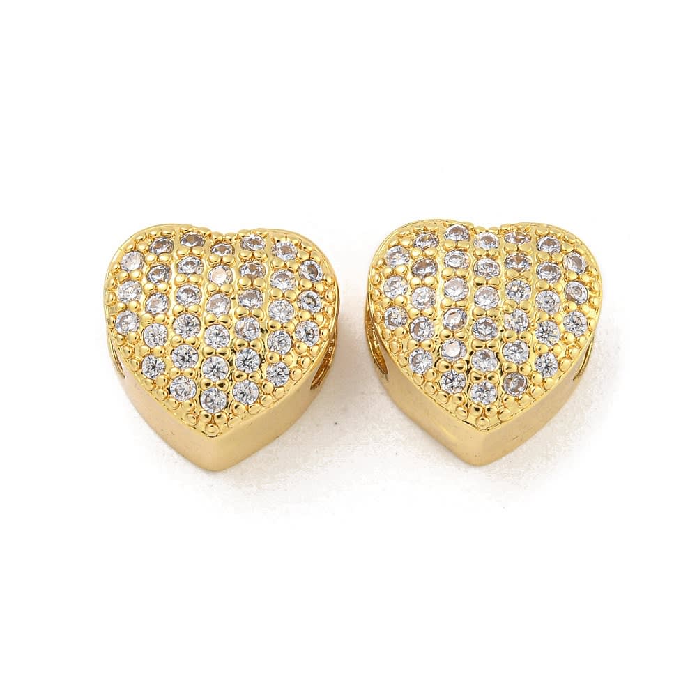 Pasador europeo charm corazón 12 mm zircón baño oro / unidad1