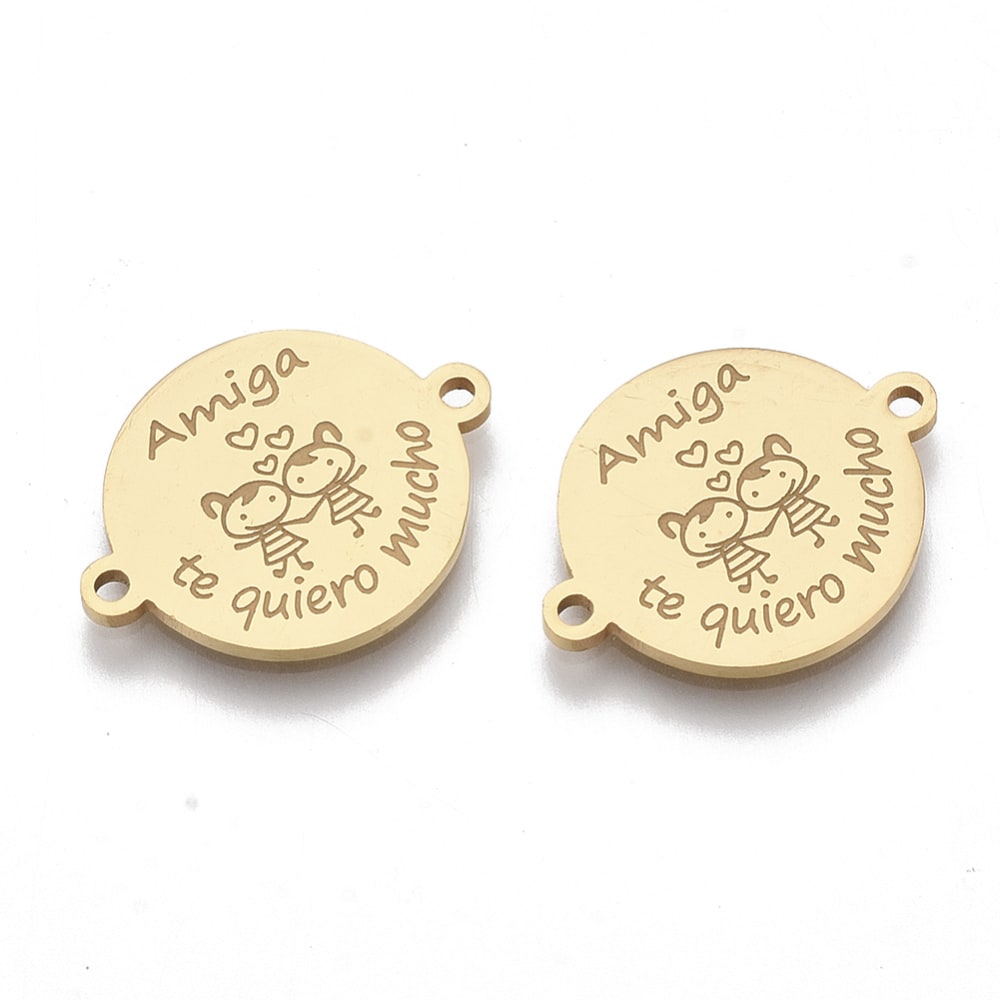 Dije conector mensaje amigas novios acero dorado plateado / unidad4