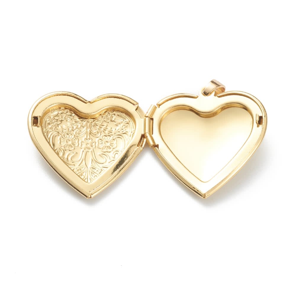 Relicario portafoto locket Corazón flor Baño de Oro / unidad5
