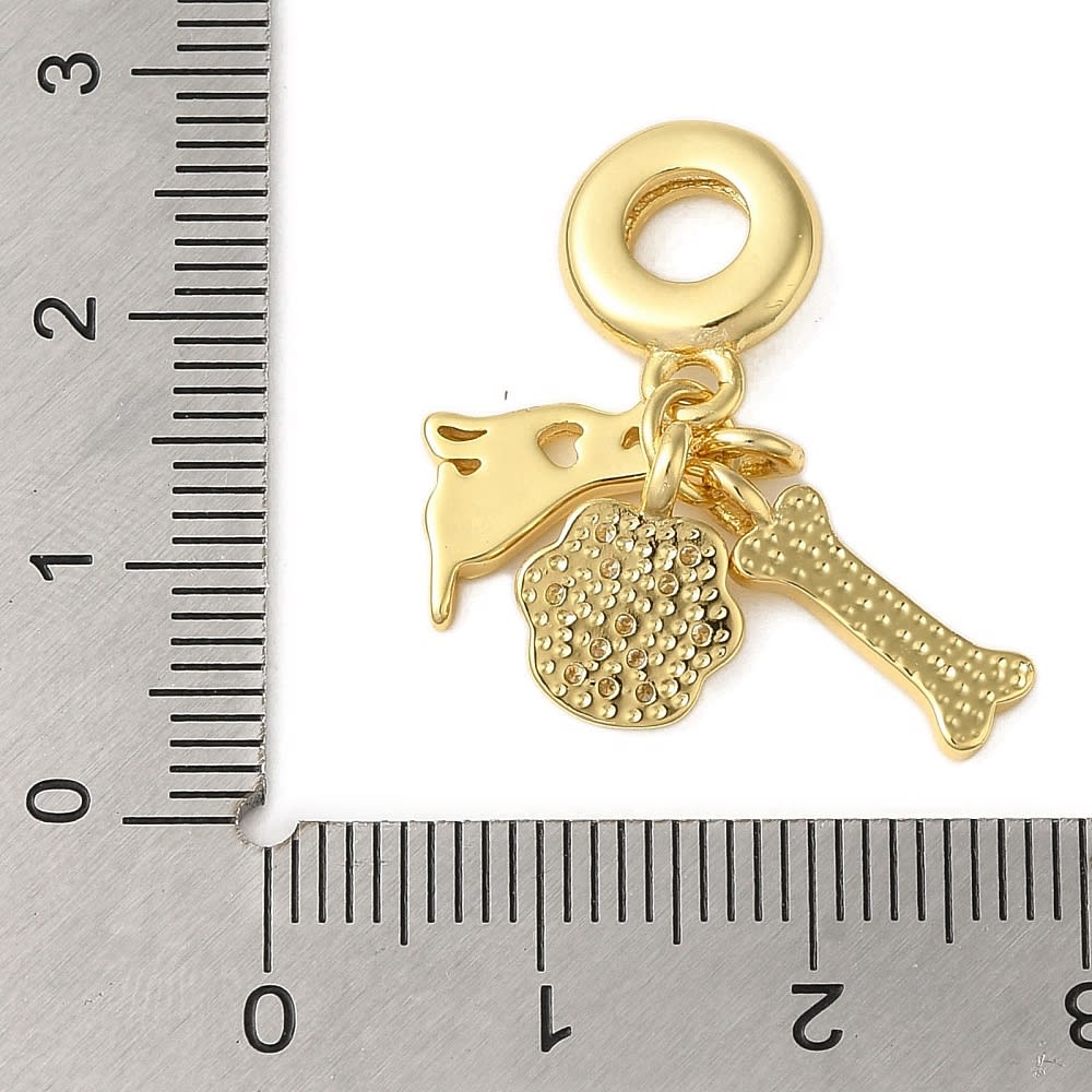 Colgante europeo charm hueso mascota perro patita baño oro / unidad3