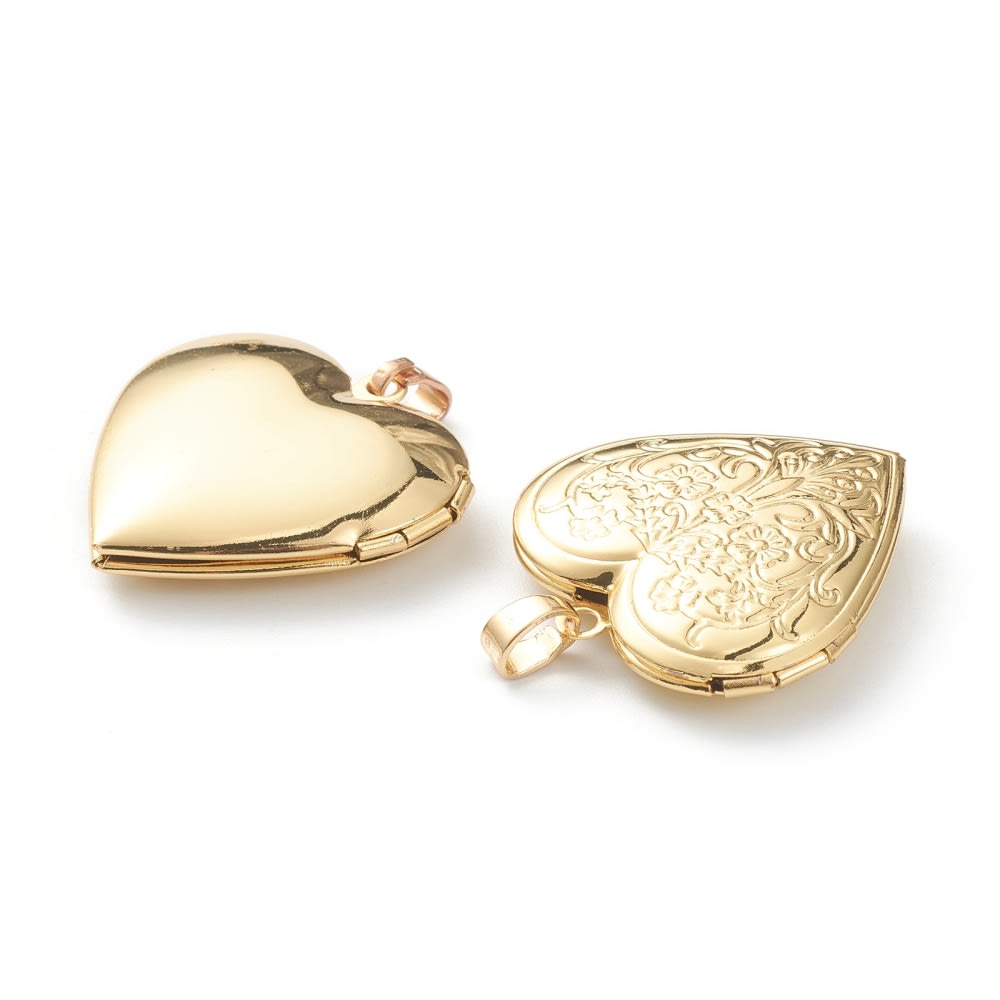 Relicario portafoto locket Corazón flor Baño de Oro / unidad6