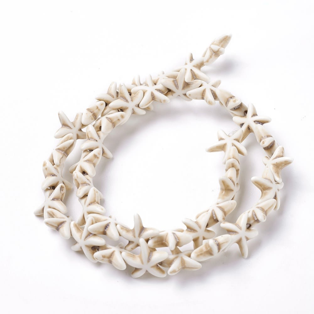 Cuenta pasadora estrella de mar piedra turquesa fósil blanca1