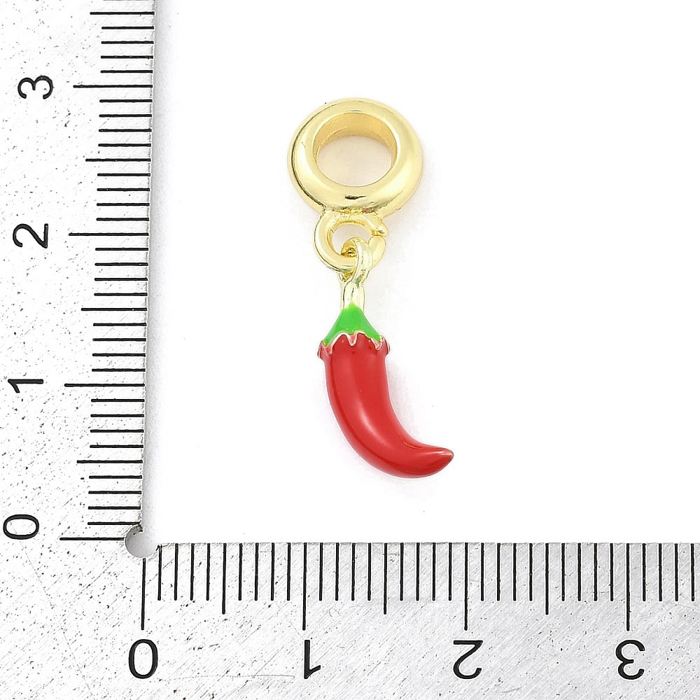 Colgante europeo charm ají rojo chile amuleto baño oro / unidad3