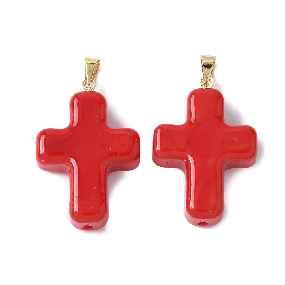 Maxi dije colgante cruz roja 29.5 mm murano baño oro / unidad2