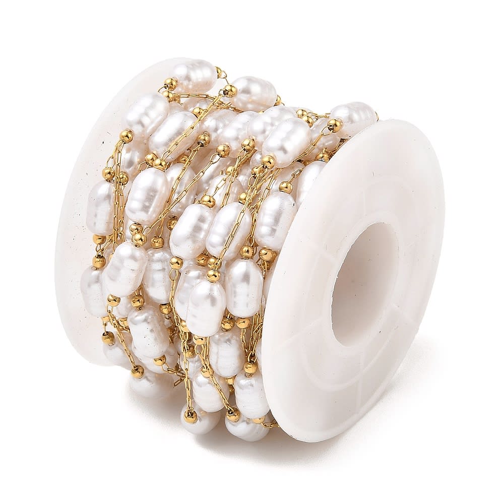 Cadena mini clip con perlas sintéticas acero dorado / metro2