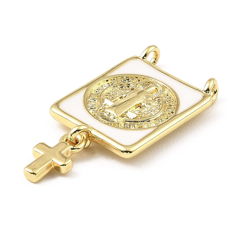 Dije conector esmaltado escapulario san benito cruz baño oro / unidad2