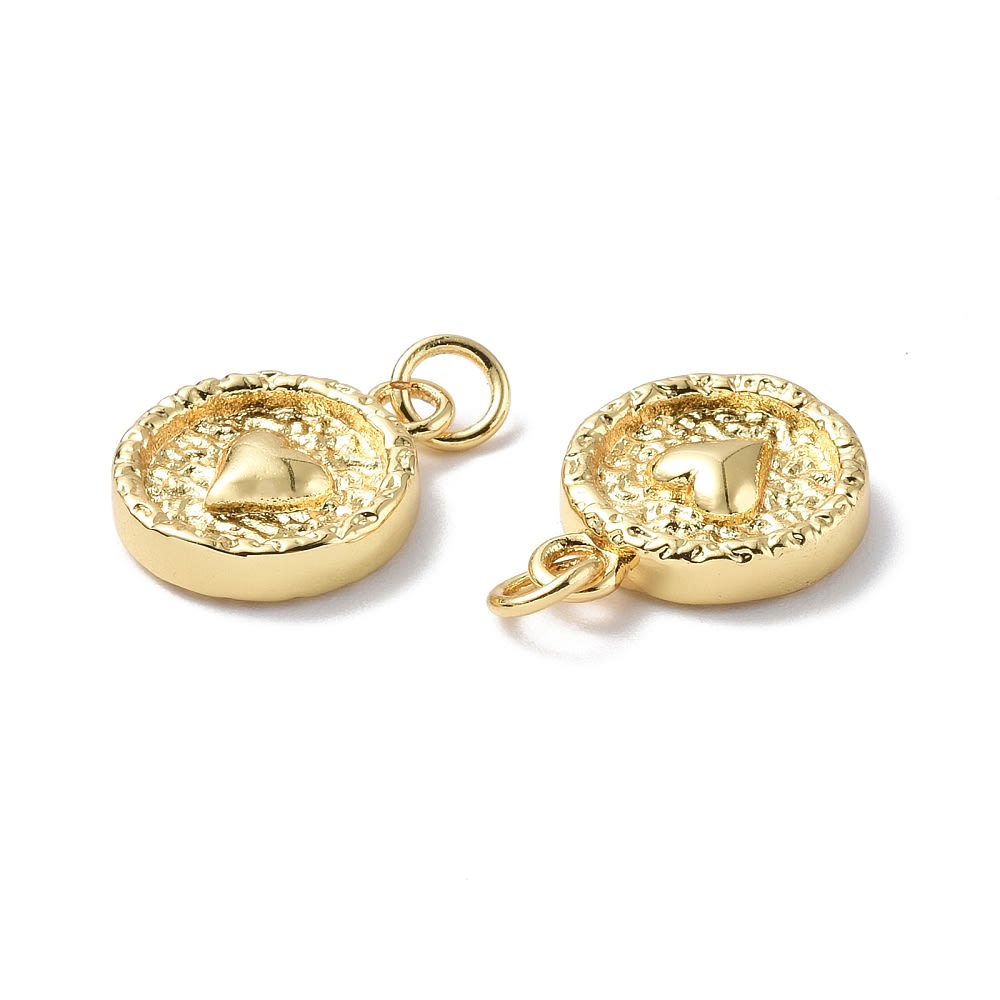 Dije colgante círculo corazón relieve 17 mm baño oro / unidad4