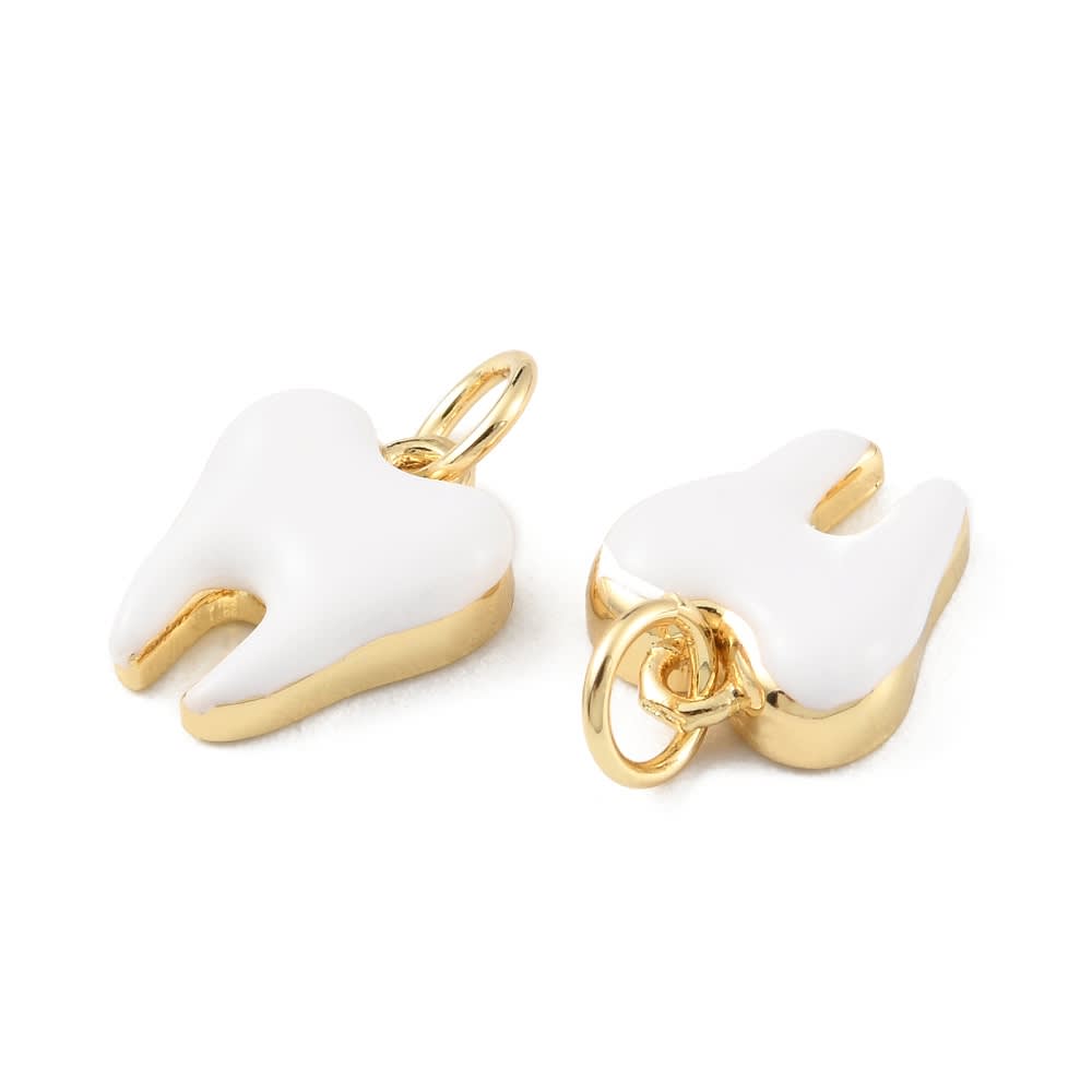 Dije colgante esmaltado muela diente 11 mm baño oro / unidad1
