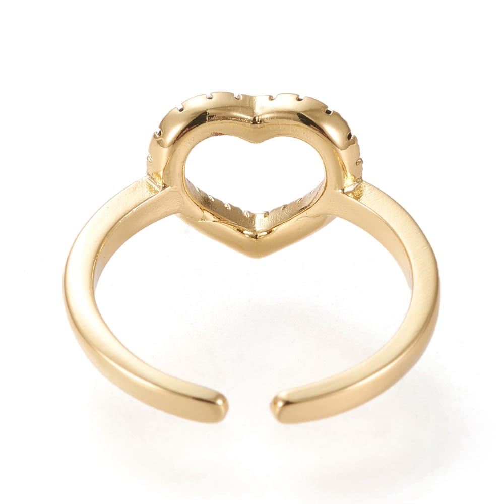 Anillo ajustable corazón zircón negro baño de oro / unidad2