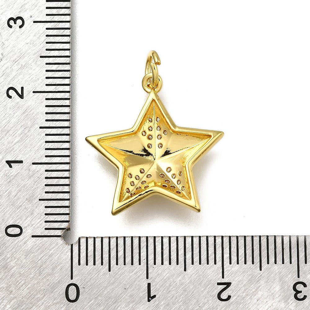 Dije colgante estrella biselada 20 mm baño oro zircón / unidad3
