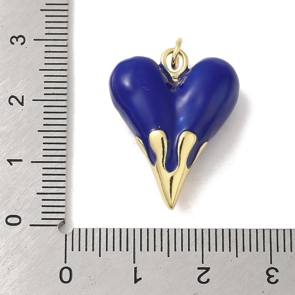 Dije colgante corazón alargado esmaltado 24.5 mm baño oro / unidad7