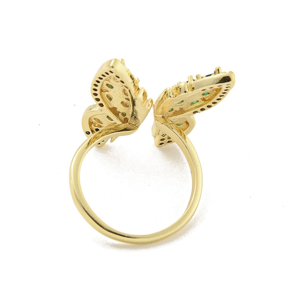Anillo ajustable mariposa zircón verde baño de oro / unidad3