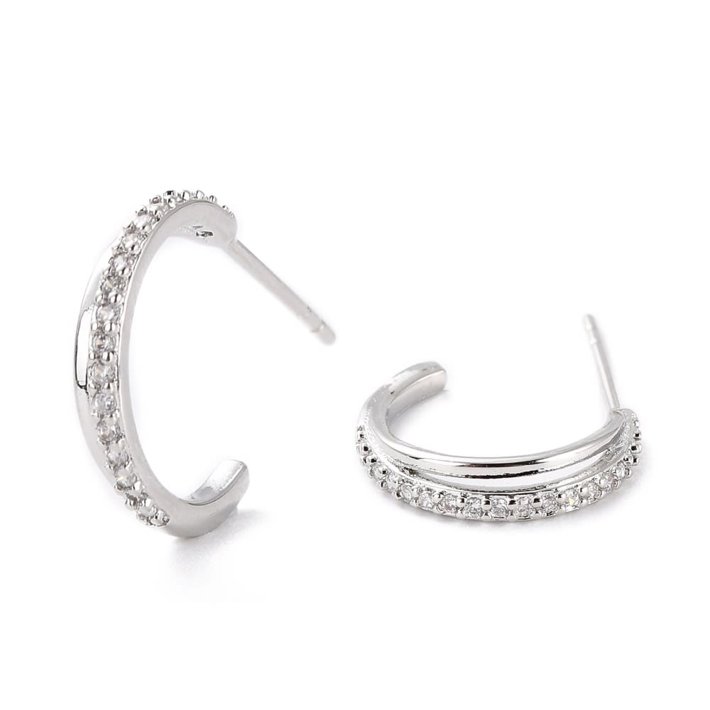 Aros argollas aretes tipo C zircón baño de oro platino / par2